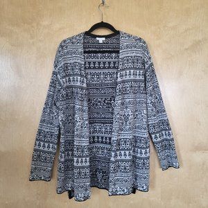 J. Jill Cotton Open Front Cardigan Black & White Pattern Size Large